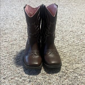 Girls size 14 Brown Western Cowboy Boots with Pink Lining